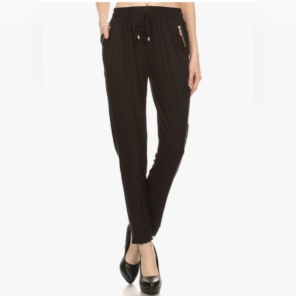 LA12ST Women's Lightweight Yoga Soft Drawstring Joggers Black New w/Tags